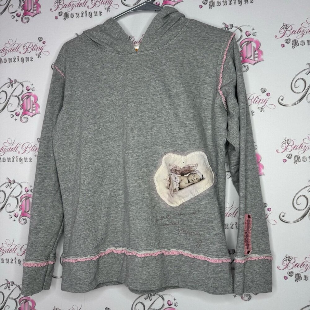 Anne geddes sweater hoodie butterfly hood ruffle frill embroidered trim y2k